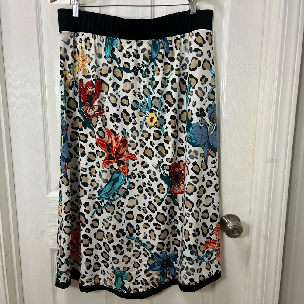 Soft Surroundings Floral Leopard Print Wrap Skirt Multicolor Size Petite Large - Picture 8 of 12